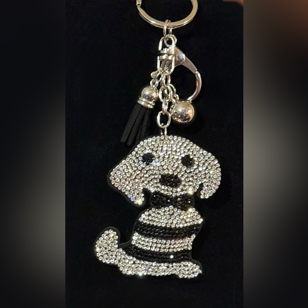 Bowtie Puppy Rhinestone Bag Charm Keyring